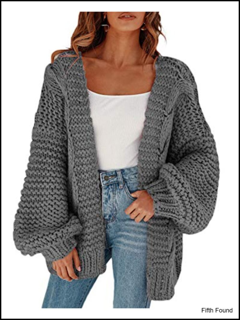 Open Front Chunky Knit Cardigan Oversized Lantern Sleeve Sweater Coat